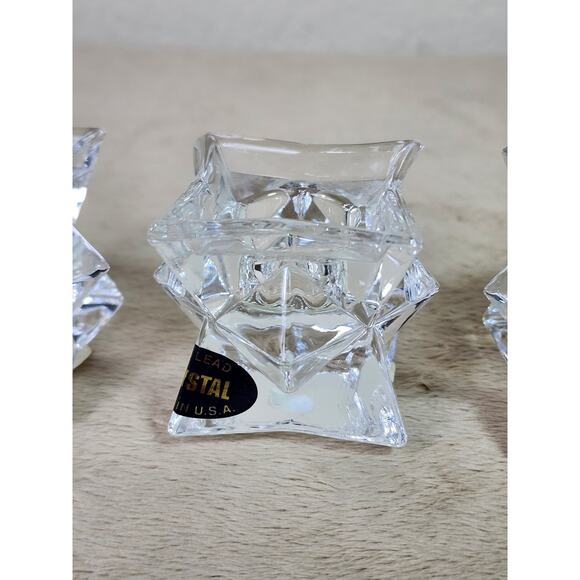 Crystal Clear Candle Holder Votive 24% Lead Crystal Pointed Star 2" x 2" USA x3 - Picture 3 of 13